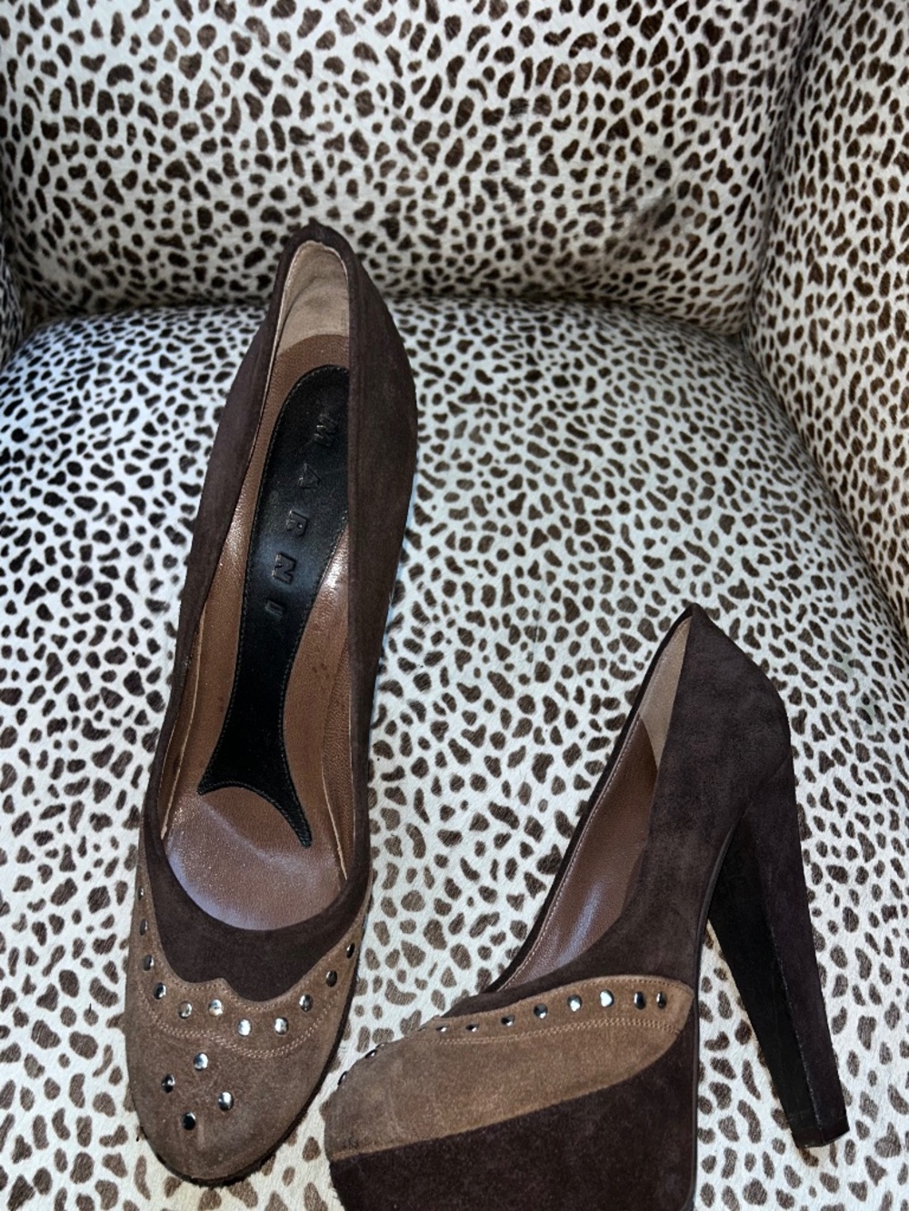 marni chocolate brown suede platform wingtip pumps shoes 37 1/2 7 1/2